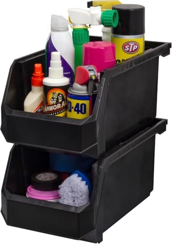 Akro-Mils ReadySpace Large Stackable Plastic Storage Bins, 6-Pack, Black