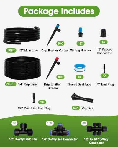 240FT Drip Irrigation System Kit, Quick-Connect Garden Watering System