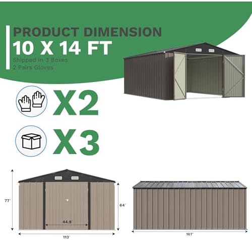 Patiowell 10x14 FT Outdoor Storage Shed, Brown