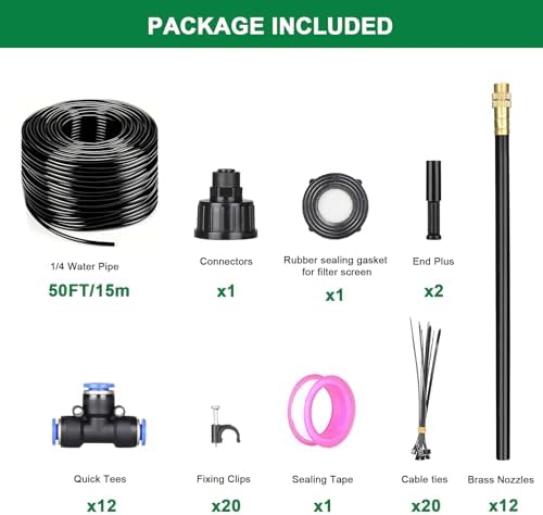 Drip Irrigation System, 2026-Upgrade 50Ft 1/4" Garden Watering System with 12 Pcs 360° Adjustable Copper Nozzles, DIY Kit for Garden, Lawn, Greenhouse, Raised Beds & Outdoor Plants