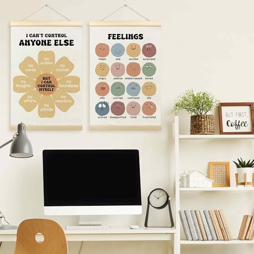 TLESKE Mental Health Feelings Emotions Chart Poster Hanger Frame for Toddler Kid Classroom Set of 2, Homeschool Wall Art Decor for Nursery Playroom, Preschool Prek Learning Educational Poster, 16x24