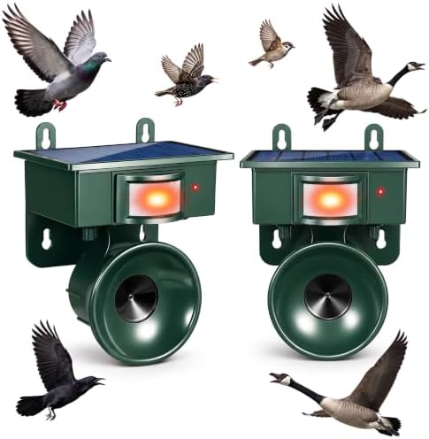 Upgraded Solar Ultrasonic Bird Repeller Outdoor & Geese Deterrent,2 Pack Bird Deterrent with Motion Sensor for Crows Pigeons Starlings Waterproof Bird Scare Device for Garden Patio Roof Pool Boat
