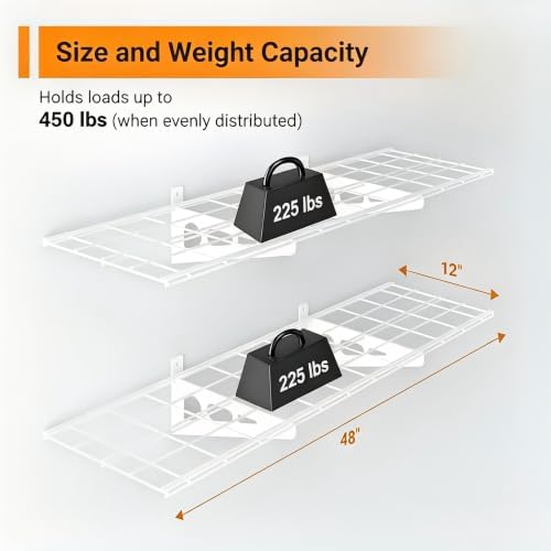 Garage Shelving, 2-Pack 1x4 ft Garage Wall Shelving, 450 lbs, White