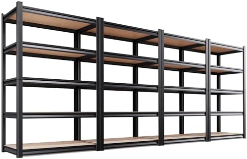 4-Pack D 5-Tier Garage Shelving for Large Storage Organization,Adjustable Metal Storage Shelves for Tools, Storage Bins & Bulk Items, Utility Shelf for Garage,Pantry & Workshop 78" H x 46" W x 20"