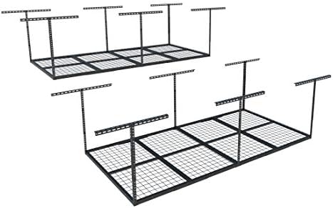 FLEXIMOUNTS 4x8 Overhead Garage Ceiling Storage Rack, 2 Pack, Black