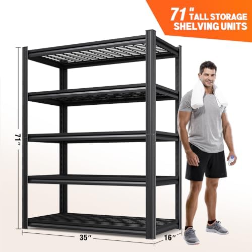 3-Pack 35''W Storage Shelves,2500LBS Garage Shelving,Adjustable Garage Shelves,Heavy Duty Metal Shelving, 5 Tier Utility Steel Shelf, Easy-to-Install Shelving Units and Storage 71''x35''x16