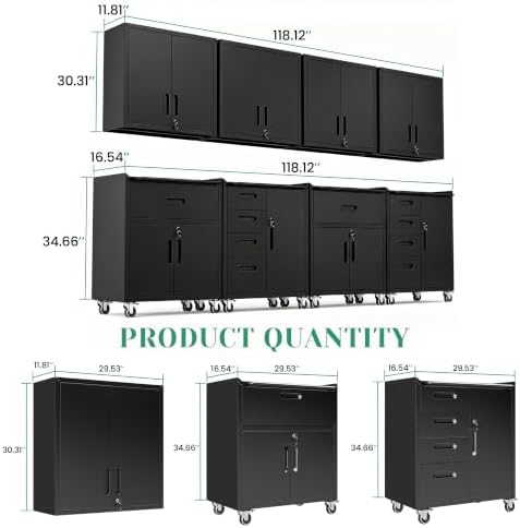 Garage Cabinet System | Heavy Duty Steel All-in-One Modular Garage Cabinet Set for Ultimate Workshop Organization | Easy Assembly Garage Storage Cabinets & Tool Bench