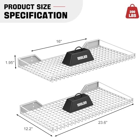 Ultrawall Wall Mounted Storage Shelf for Garage, 2 Pack Metal Shelf Rack