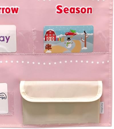 Interactive Calendar for Kids - Learning Calendar Wall Chart with Daily Weather, Seasons for Toddlers Preschool - Homeschool Classroom Must Haves Supplies for Circle Time Morning Board (Pink)