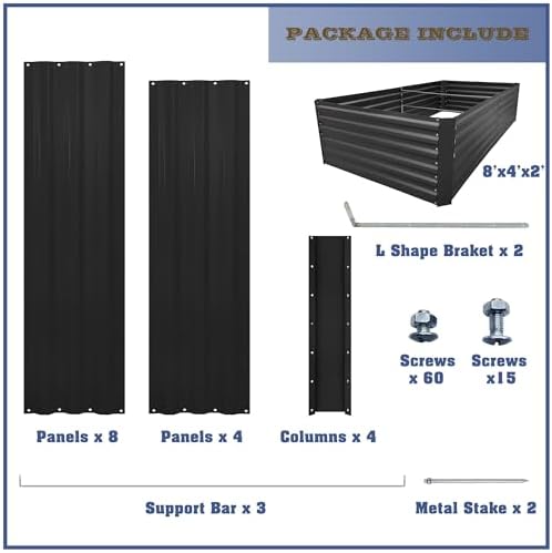 8x4x2FT Black Metal Raised Garden Bed Kit, Galvanized Outdoor Planter Box for Vegetables, Flowers, Herbs, Succulents and More