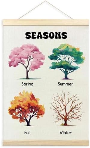 TLESKE Classroom 4 Four Seasons Chart Poster Hanger Frame, Homeschool Hanging Wall Art Decor for Toddlers Kids Room Nursery Playroom, Preschool Prek Learning Educational Poster Print Banner, 12x16