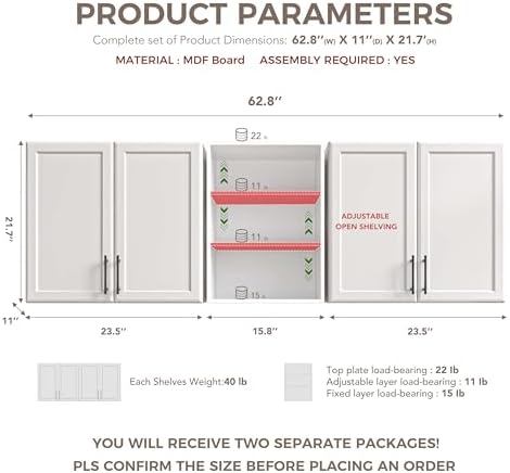 Furnaza 62.8" W Wall Cabinets for Laundry Room with Adjustable Shelf