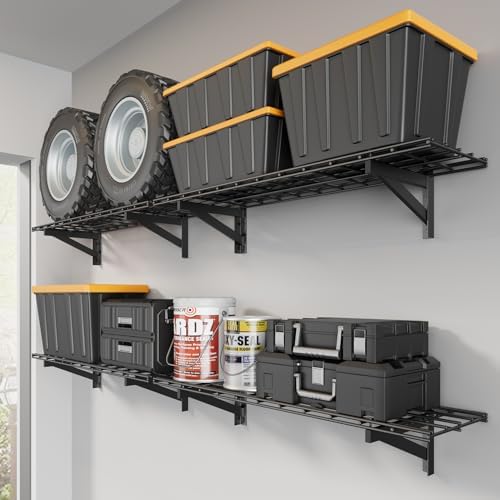Jusgym 4 Pack Wall Mounted Garage Shelving, 1x4ft, 1400lbs Integrated Grid