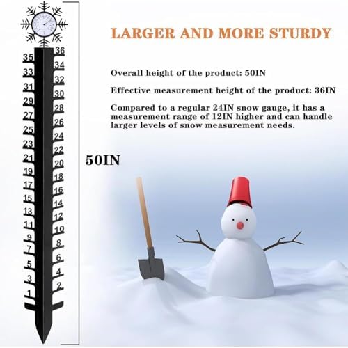36 inch Snow Gauge Outdoor, Metal Snowfall Measuring Gauge, Detachable Christmas Snow Depth Measure Rod for Yard, Lawn, Garden and Christmas Decoration Gift (A)