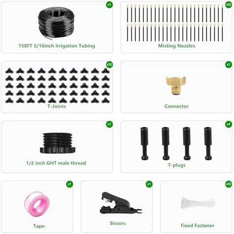 150FT Drip Irrigation System for Garden – Automatic Watering Kit with Solid Brass Metal Connectors, 360° Bendable Tubing &50 Adjustable Nozzles for Greenhouse, Lawn, Yard & Plants