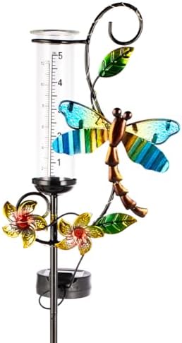 Stargarden Rain Gauge Outdoor, Metal Dragonfly Rain Gauge with 5 inch Glass Tube