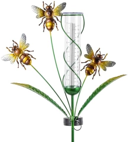 Solar Rain Gauge with 7-Inch Plastic Tube, Bee Decor