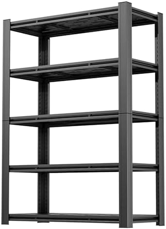 5-Tier Heavy Duty Garage Shelving, 5,000 lbs Capacity Adjustable Plastic Storage Shelving Unit for Garage, Basement & Warehouse, Boltless Steel Frame,35" W x 15.7" D x 72" H