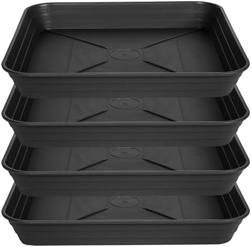 4 Pack Square Plant Saucer Tray 14 inch, Heavy Duty Plastic Plant Saucers for Indoors Outdoor, Flower Plant Drip Trays for Pots, Square Seed Starting Tray, Seedling Growing Trays