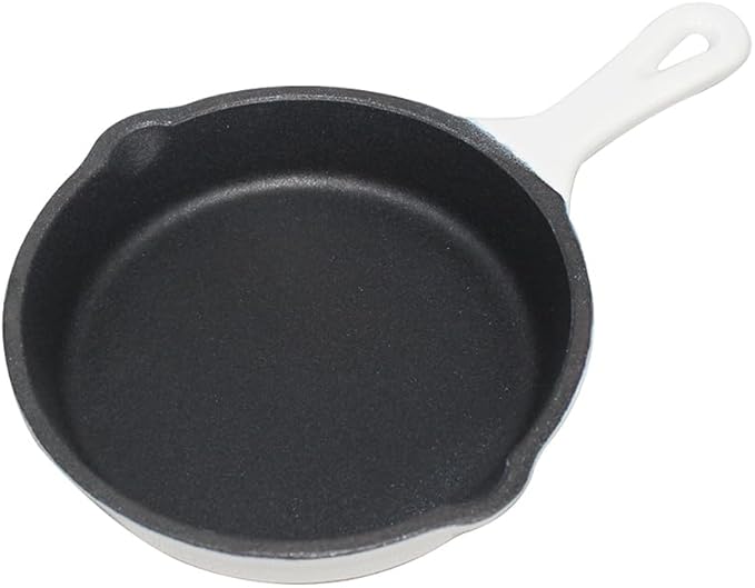 Commercial Grade, Cast Iron Enameled Cookware (White, Skillet 5“)
