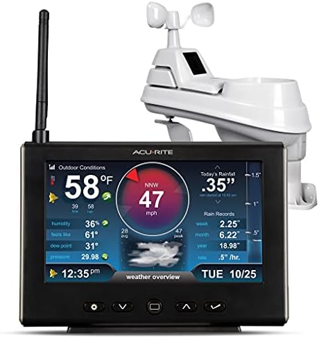 AcuRite Iris Weather Station with Rain Gauge and Wind Speed/Direction, Indoor Outdoor Thermometer Wireless Outdoor Sensor for Temperature and Humidity, and HD Display with Built-In Barometer (01535M)