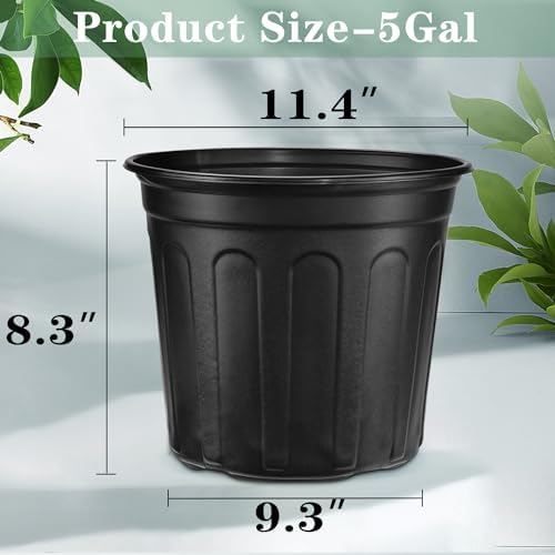RAOOKIF 5 Gallon Pots for Plants, Flexible 1/2/3/5 Gallon Nursery Pot with Drainage, Gallon Plastic Pots for Plants