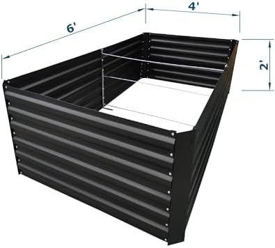 6x4x2FT Black Metal Raised Garden Bed Kit, Galvanized Outdoor Planter Box for Vegetables, Flowers, Herbs, Succulents and More