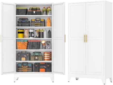 GAIOUS 79'' Tall Metal Garage Storage Cabinet, Home Office Cabinet White