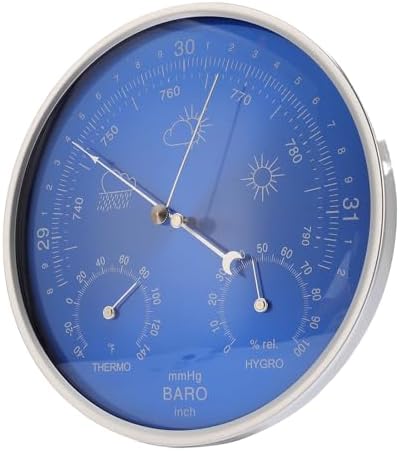 GOWENIC Wall Hanging 3 in 1 Thermometer Barometer Hygrometer, Indoor Outdoor Weather Instrument with Fahrenheit Scale, All Season Accurate Measurement, 180mm Diameter, Blue