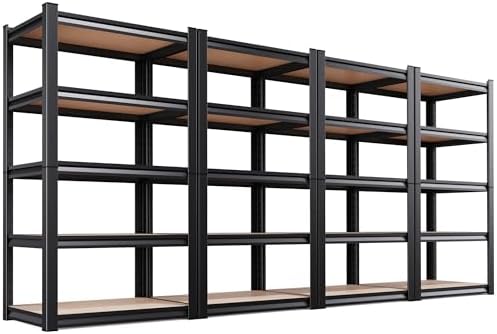 4 Pack Garage Shelving Heavy Duty Storage Shelves, Metal Adjustable Shelving Unit, Utility Garage Organizer Shelf for Basement, Pantry, Kitchen, Warehouse, 71.2" Hx31.5 Wx13.8 D, Black