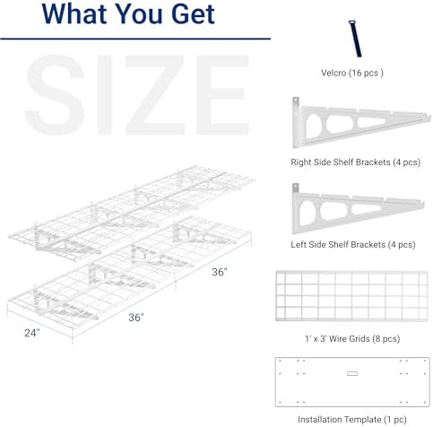 FLEXIMOUNTS 2-Pack 2x6ft Garage Shelving with Hooks, 1400lbs Load, White