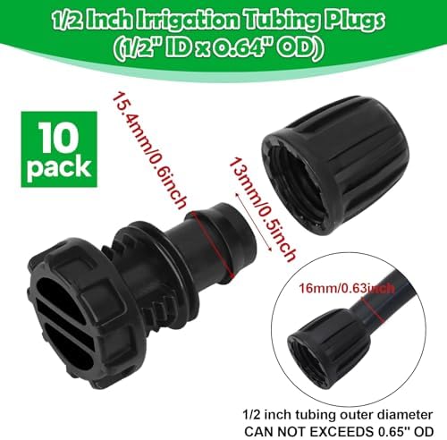 10 Pack 1/2 Inch Drip Irrigation End Cap Fittings (1/2" ID x 0.65" OD) - 1/2'' Drip Line Anti-Drop Barbed Lock Nut End Plug Connectors for 1/2 Inch Drip Irrigation Tubing SystemConnection