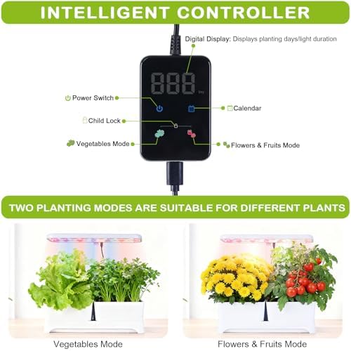 Indoor Herb Garden with Grow Light & Pots, Full Spectrum LED Planter for Kitchen Herbs & Houseplants, Height Adjustable Indoor Growing System for Home & Apartment Decor (White, 16 * 6.3 * 7.1 inch)