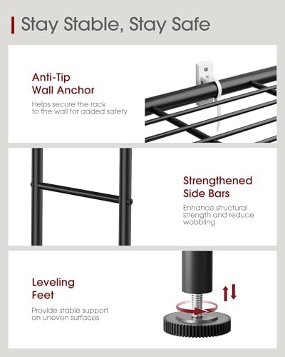 Sakugi Storage Shelves - 5 Tier Shelf Organizer, Heavy Duty Garage Shelving Unit with Leveling Feet, Stable Metal Shelves Organizer for Pantry, Kitchen and Closet, 33.0" W x 12.6" D x 72.0" H, Black