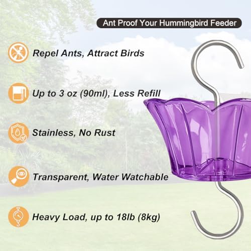 3oz Plastic Ant Moat for Hummingbird Feeder, 2-Pack Purple Insect Guards