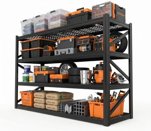 4-Tier Heavy Duty Garage Shelving, 8,000 lbs Capacity Adjustable Metal Storage Shelving Unit for Garage, Basement, Warehouse & Workshop, 71" W x 24" D x 71" H