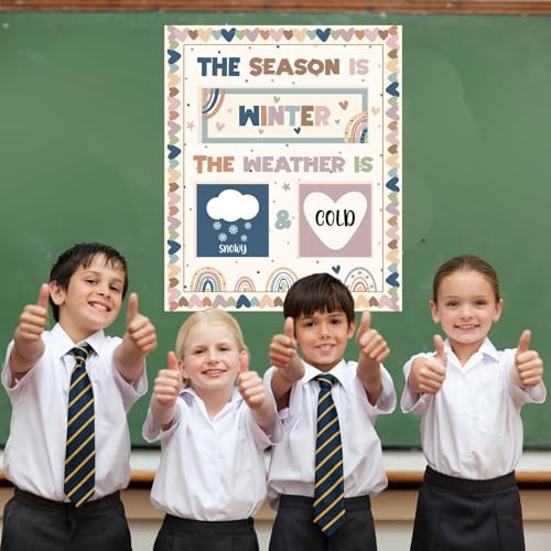 Boho Season and Weather Calendar Bulletin Board Season Calendar Posters with Weather Cards Hook and Loop Dots for Classroom Bulletin Board Wall Decor Preschool Kindergarten Student Teacher Supplies