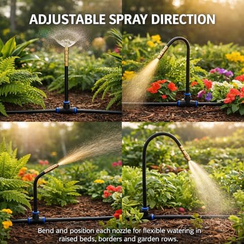 Drip Irrigation System 200FT 1/4", 36 Adjustable Copper Nozzles