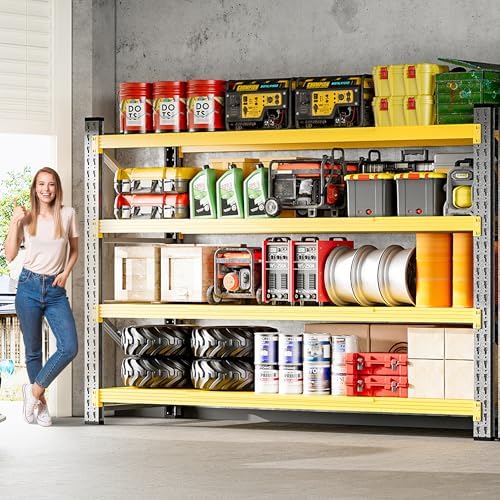 71.3" Wide Heavy Duty Garage Shelving Units,5000LBS Deep Storage Shelves,Yellow Metal Garage Shelves,Steel Shelf,Large Storage Rack,Industrial Shelving for Shop,Warehouse,Basement,71.3"W x 24"D x 70"H