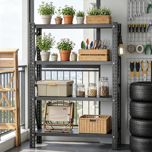 31.5''W Heavy Duty Storage Shelves, 2500LBS Metal Garage Shelving Units, 4 Tier Adjustable Large Industrial Shelves for Warehouse Workshop Basement (31.5''W x 13.8''D x 73.2''H), 5 Pack
