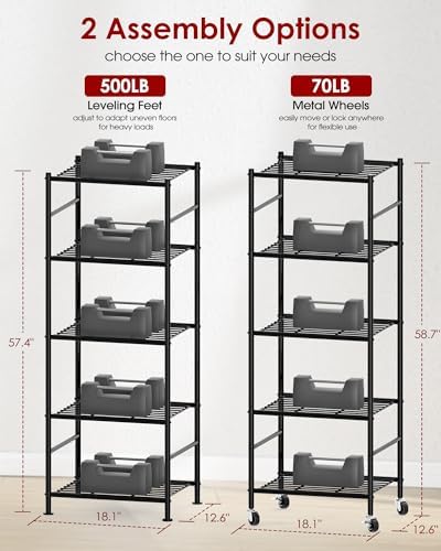 Sakugi 5-Tier Storage Shelves 18.1x12.6x58.7 Black with Wheels