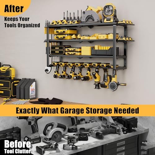 Spampur 420LB Capacity Power Tool Organizer with Charging Station & 6 Outlets | Quick Assembly 4-Layer Heavy Duty Rack for Drills & Batteries | Ultimate Garage Storage & Christmas Gift for Men