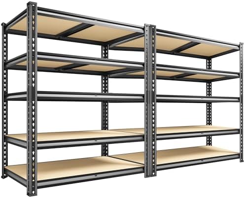 Garage Shelves, 72.1" H Garage Storage Shelves, 5 Tier Adjustable Shelving Units for Storage, Basement, Warehouse, Pantry, Kitchen, 35.5" W x 15.7" D x 72.1" H, Black, 2 Pack