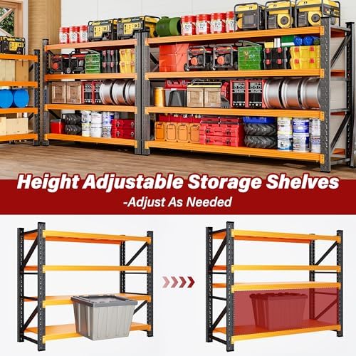 48" Wide Heavy Duty Garage Shelving Units,3000LBS Deep Storage Shelves,Orange Metal Garage Shelves,Large Storage Rack,Steel Shelf,Industrial Shelving for Shop,Warehouse,Basement,48" W x 24" D x 70" H
