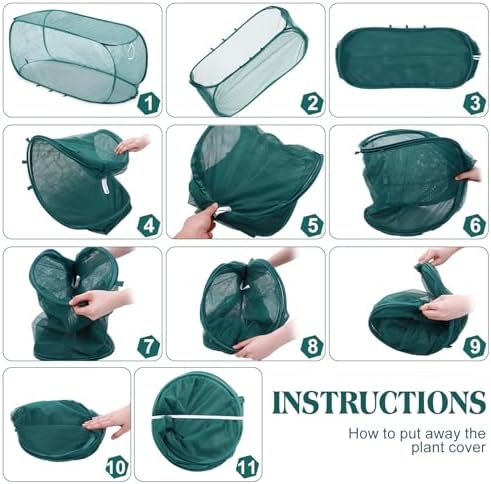 Threehoney 4 Pcs 39" x 18" x 16" Pop up Garden Mesh Plant Cover Outdoor Plant Protector Garden Row Raised Bed Cover with Ground Nails Crop Cage Net for Seedlings Vegetable Fruit Herbs (Dark Green)