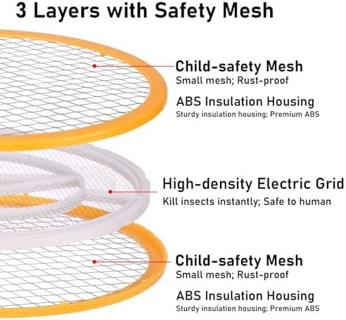 Electric Fly Swatter Bug Zapper Zap Mosquito - Indoor Outdoor Zapping Racket for Pest - Safe to Touch with 3-Layer Safety Mesh, Large Size, Pack of 1