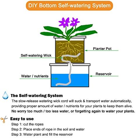 ORIMERC 80 feet 1/6 inch Self Watering Capillary Wick Cord Vacation Plant Sitter DIY Hydroponic Wicking Self-Watering Planter Pot Automatic Water System Device Potted Violet Auto Seedling Waterer Rope