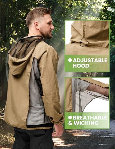 Mosquito Jacket, Durable Bug-Proof Jacket with Adjustable Hood & Pocket, Summer Mosquito Suit Outdoor Proof Clothing