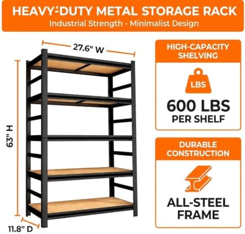 Wood Garage Shelving, Heavy Duty Storage Shelves with Anti-Fall Rails