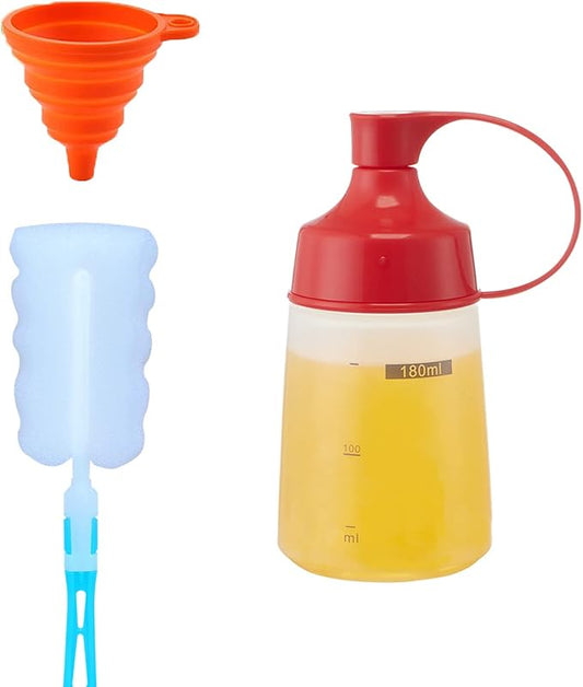 Condiment Squeeze Bottles for Sauces Plastic - Kitchen Ketchup Squirt Bottle Container with Tip Caps for Cooking Oil BBQ (1 pcs, 6 oz., Wide Mouth,Red)